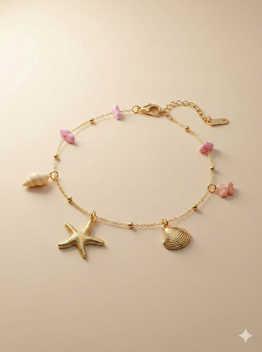 Ocean Whisper Starfish & Shell Charm Anklet