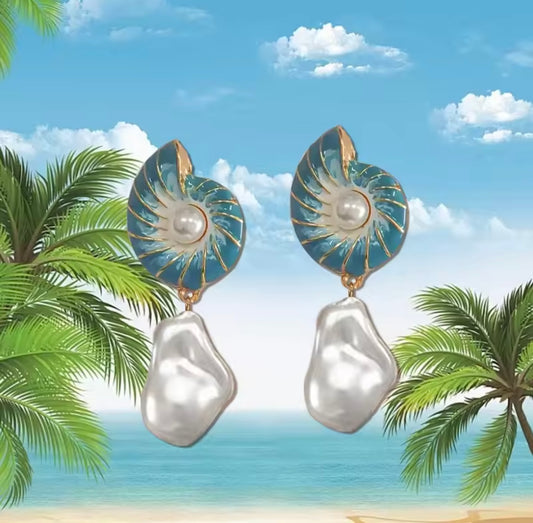 Baroque Pearl Seashell Earrings