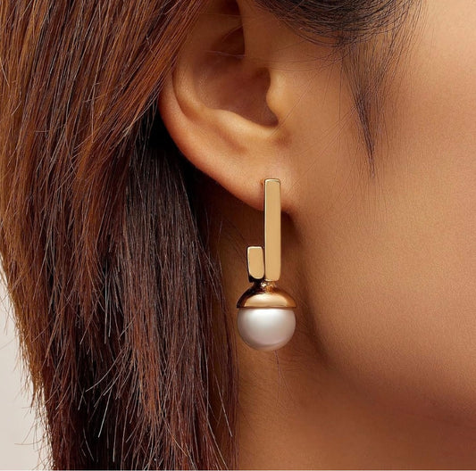 Minimalist Pearl Line Earrings