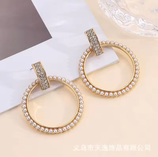Diamond Circle Drop Earrings
