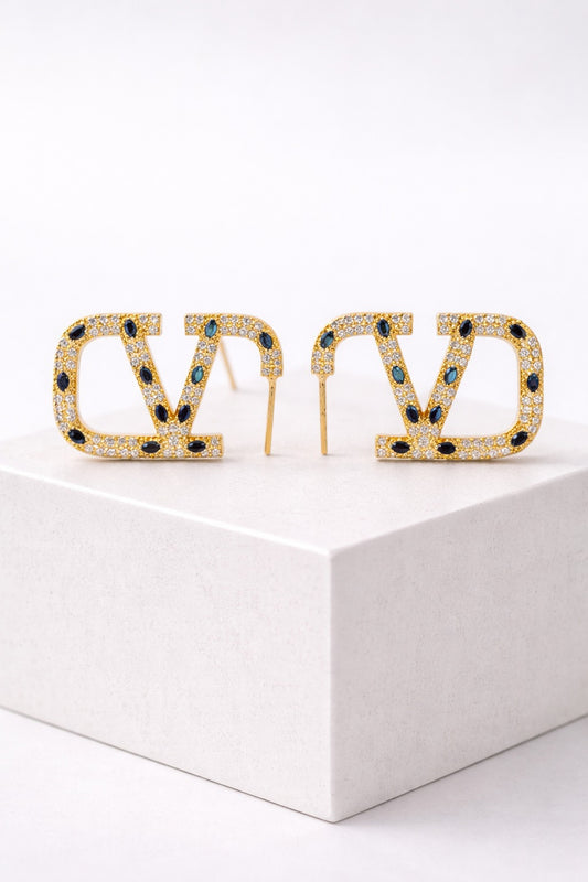 Royal Sapphire Pavé "V" Statement Studs