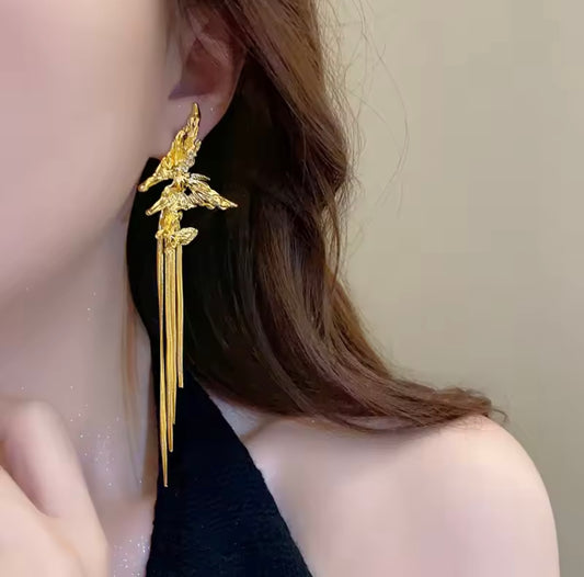 Gold Butterfly Tassel Earrings