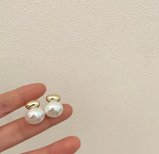 Gold Bean Pearl Earrings