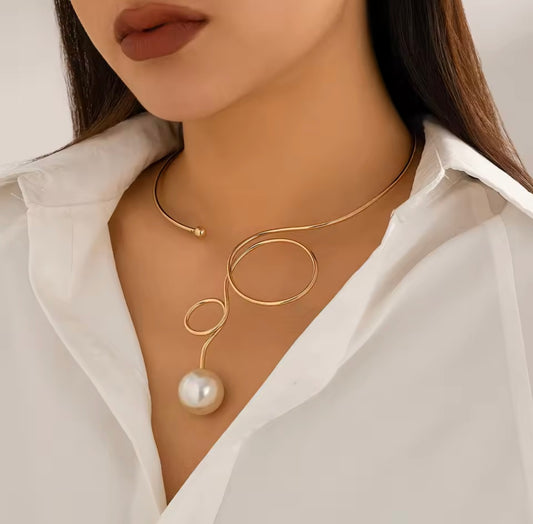 Punk Pearl Torques Choker Necklace