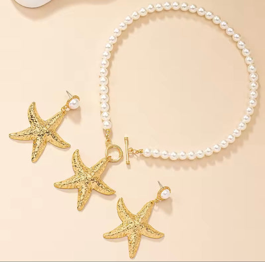 Starfish Pearl Necklace And Earring Set