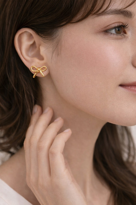 Gold Bow Earrings - Small Ribbon Studs - Dainty Gold Jewelry