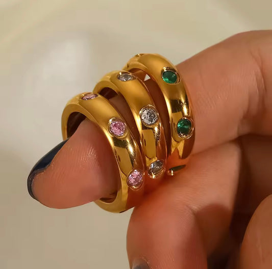 INS CZ Band Rings Green, Pink & White