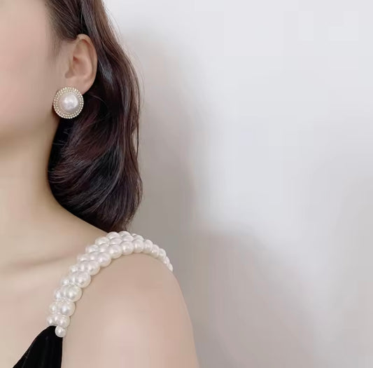 Luxury Pearl CZ Stud Earrings