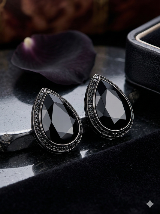 Luxury Black Teardrop Gemstone Stud Earrings Elegant Statement Earrings | Sintra Jewelry