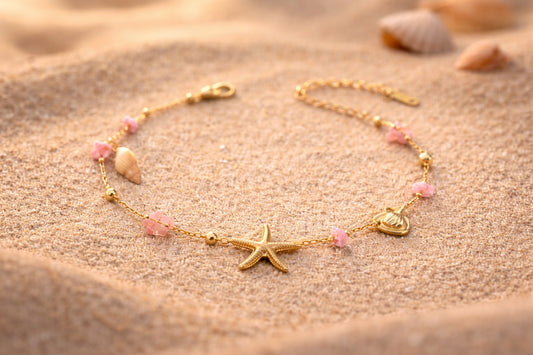 Ocean Whisper Starfish & Shell Charm Anklet