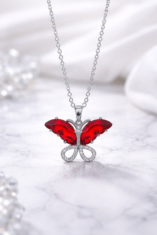 Ruby Crystal & Pavé Butterfly Necklace