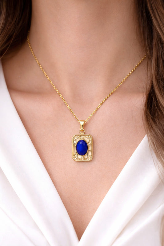 "Heritage" Art Deco Cobalt Blue Rectangular Pendant