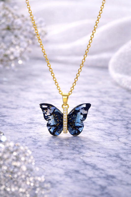 Midnight Galaxy Butterfly Pendant in Gold
