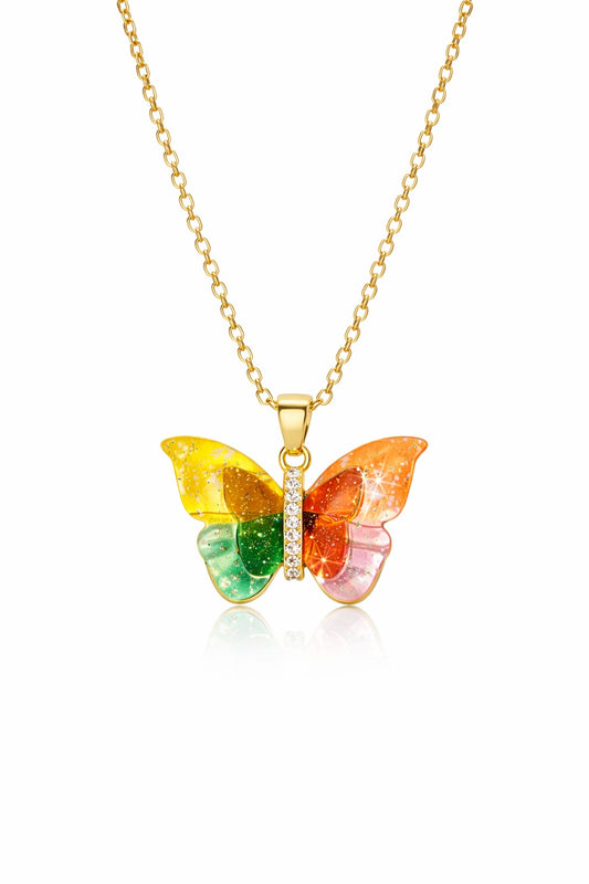 Kaleidoscope Butterfly Necklace Vibrant Multi Color Crystal Pendant