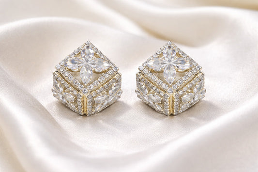 Radiant Marquise Bloom 3D Cube Studs