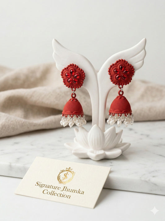 Signature Matte Crimson Jhumkas.