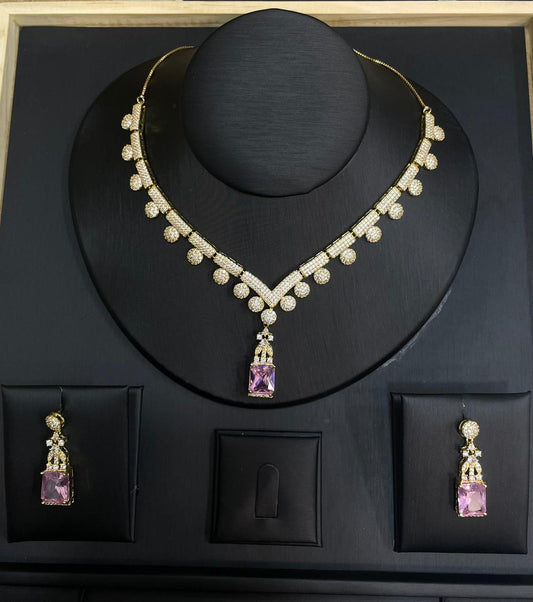 Elegant Ruby Red Pendant Diamond Necklace