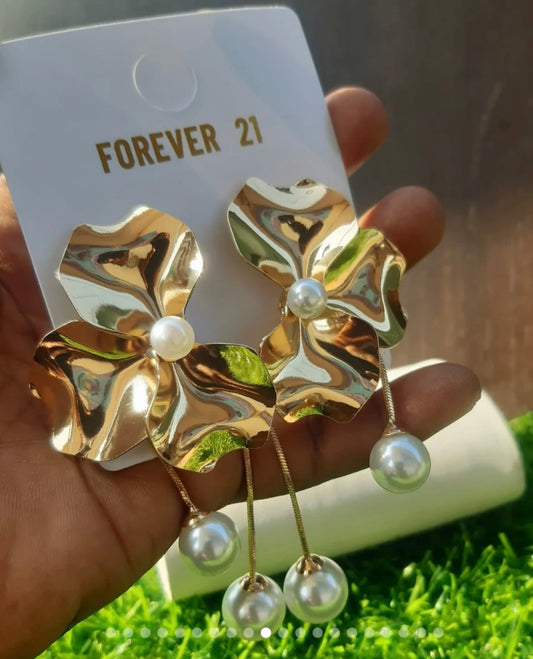 Floral Pearl Drop Ear Cuffs