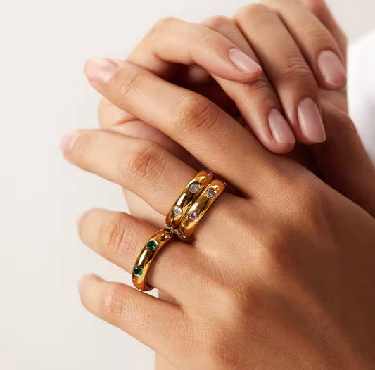 INS CZ Band Rings Green, Pink & White
