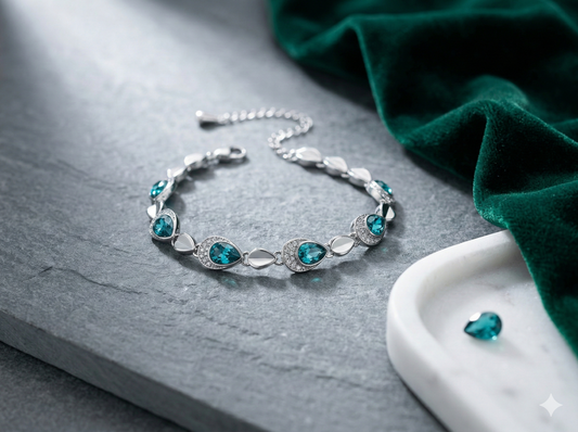 Emerald Teardrop Silver Bracelet Luxury Crystal Statement Jewelry Sintra Jewelry