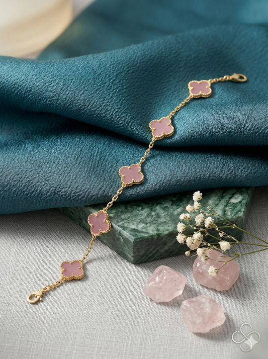 Luxury Clover Gold Bracelet with Red Stone  Elegant Floral Chain Bracelet for Women