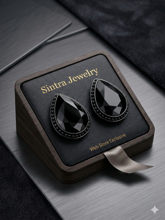 Luxury Black Teardrop Gemstone Stud Earrings Elegant Statement Earrings | Sintra Jewelry