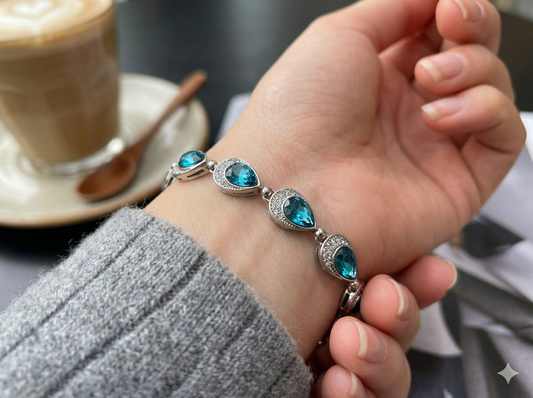 Emerald Teardrop Silver Bracelet Luxury Crystal Statement Jewelry Sintra Jewelry