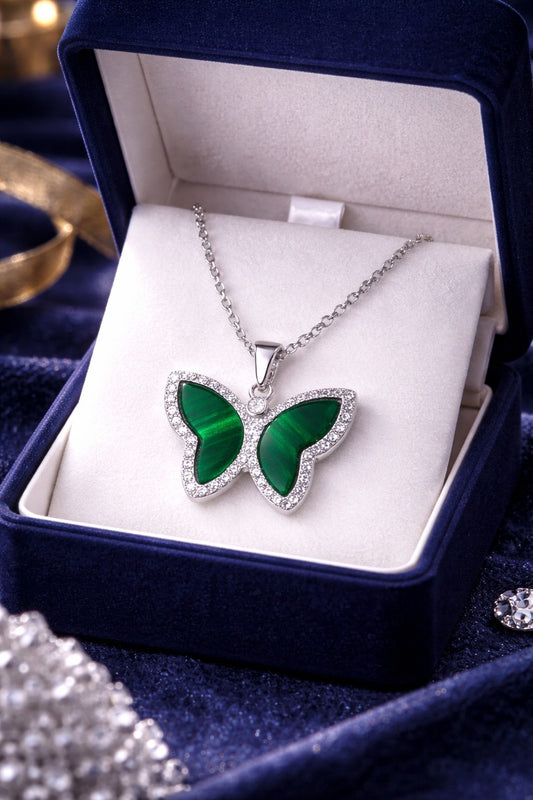 Emerald Wing Malachite Butterfly Pendant Necklace