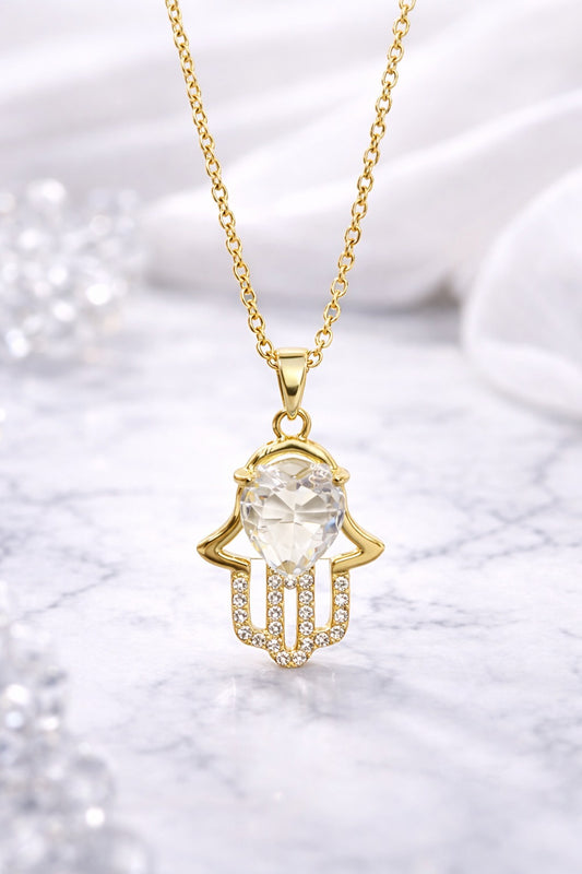 Pear-Cut Crystal Hamsa Pendant