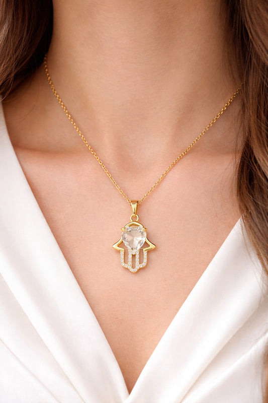 Pear-Cut Crystal Hamsa Pendant