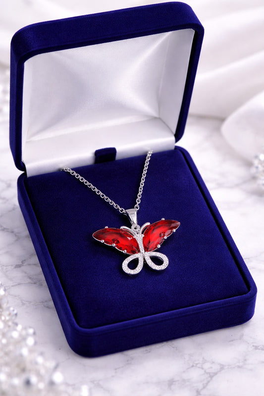 Ruby Crystal & Pavé Butterfly Necklace