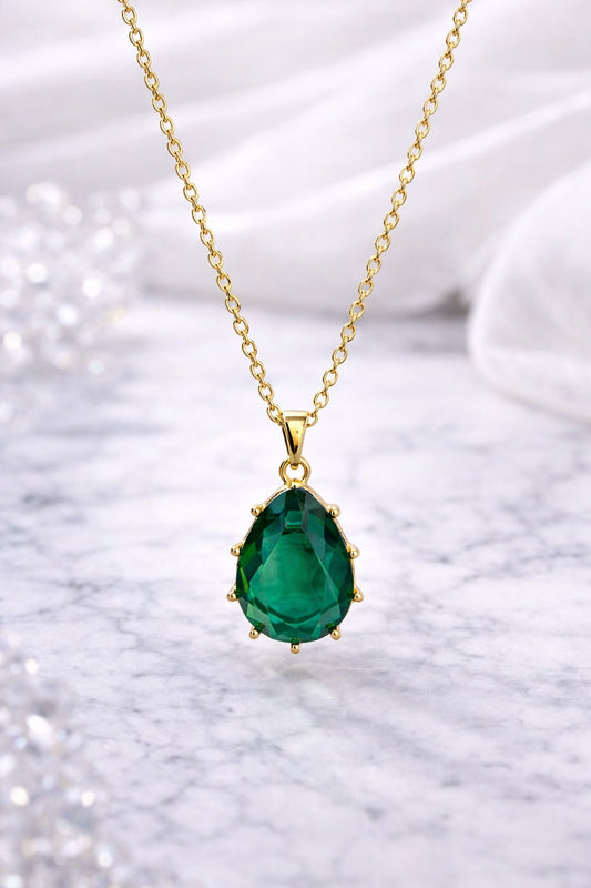 "Esme" Deep Emerald Pear-Cut Statement Pendan