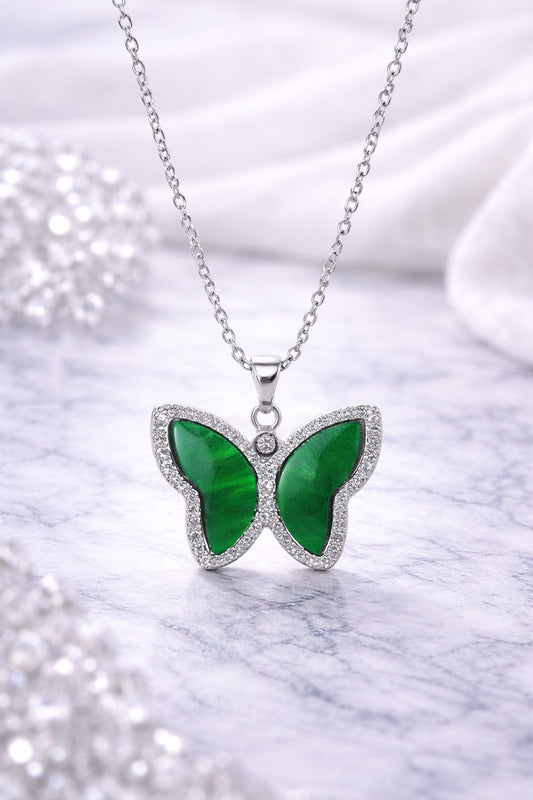 Emerald Wing Malachite Butterfly Pendant Necklace