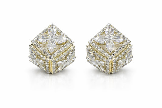 Radiant Marquise Bloom 3D Cube Studs