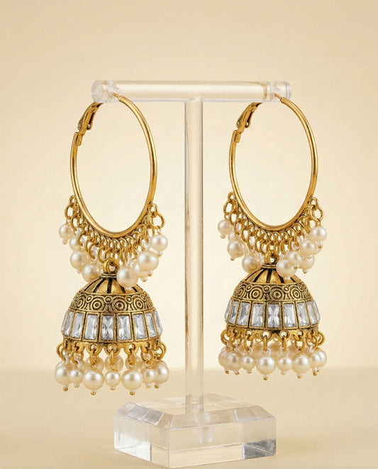 Antique Oxidized Sunburst Jhumkas with Amber Tone Accents