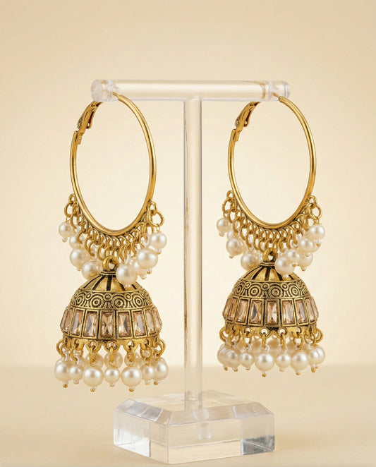 Antique Oxidized Sunburst Jhumkas with Amber Tone Accents
