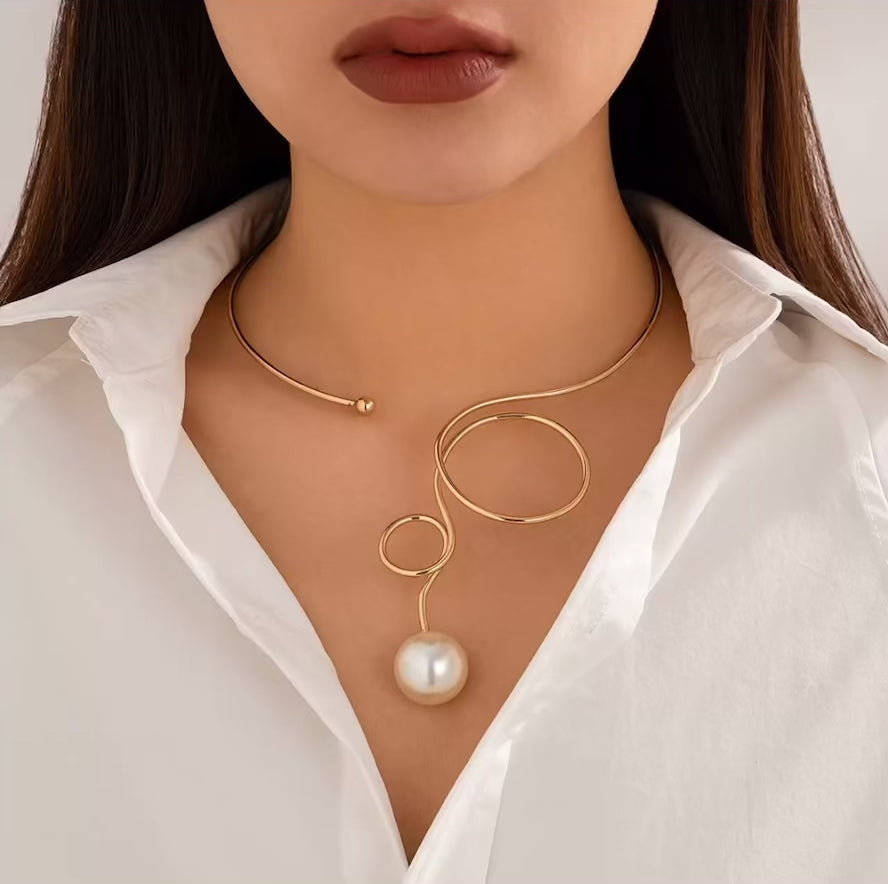 Punk Pearl Torques Choker Necklace